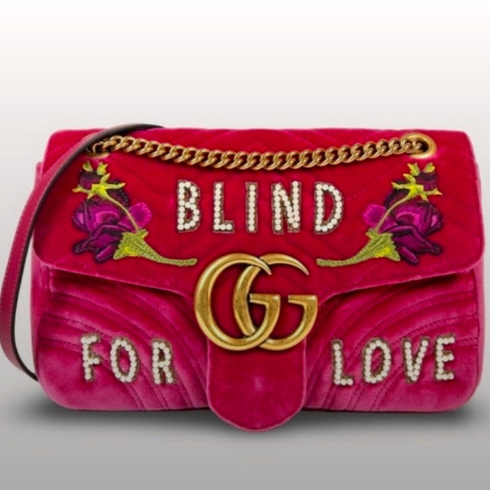 Gucci GG Marmont Blind For Love Velvet Matelasse Medium Shoulder Bag